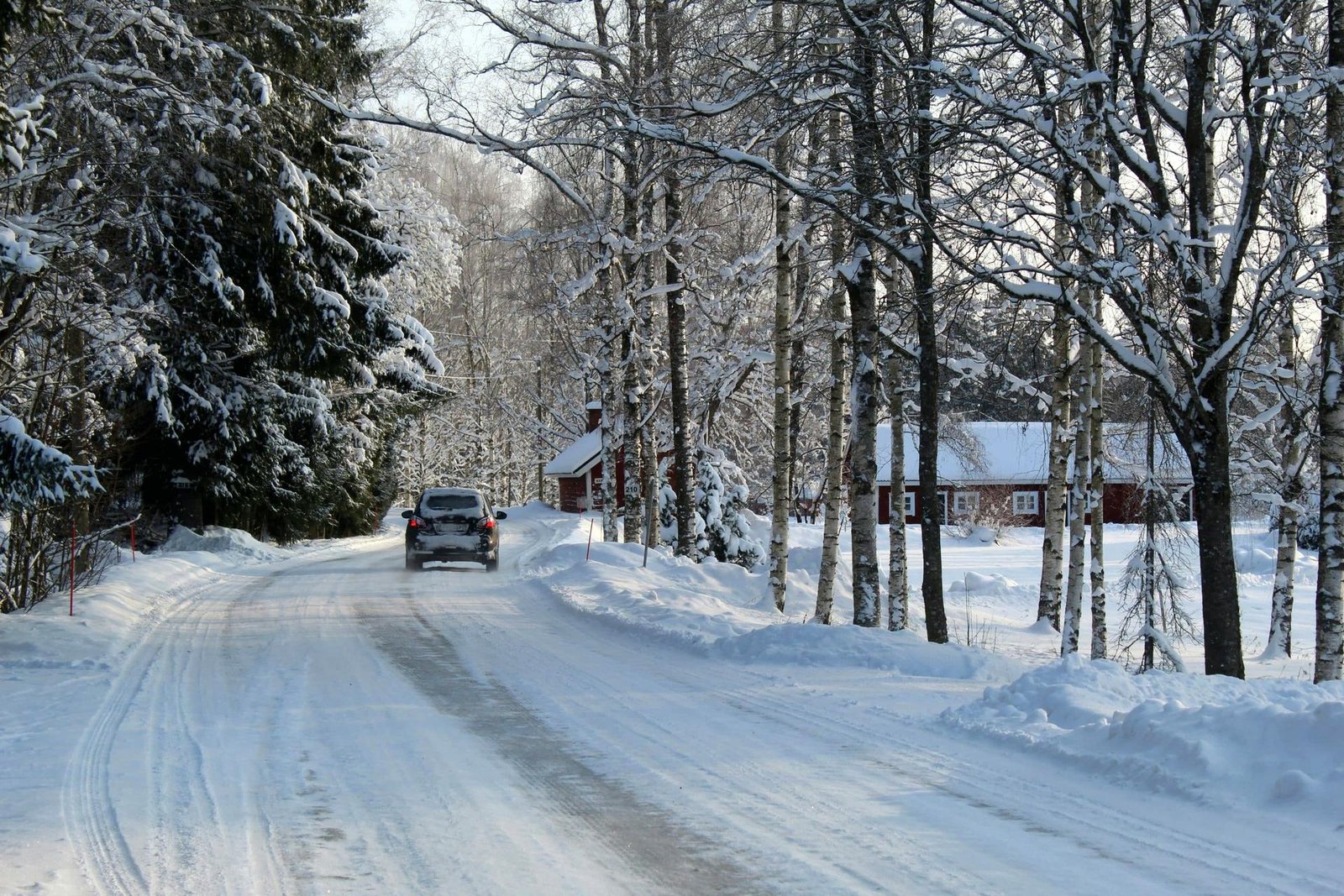 Luminen tie talvisessa metsässä